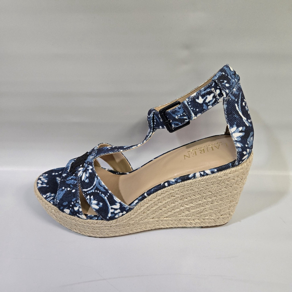 Lauren Ralph Lauren Hale Platform Sandal Blue Floral Espadrille Wedge 10 NIB - Picture 7 of 11